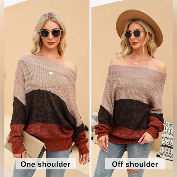 EXLURA Womens Off Shoulder Batwing Sleeve Loose Oversized Pullover Sweater L/XL. - Picture 1 of 6